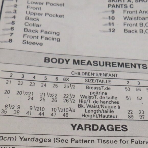 Butterick 6674 Clothes Pattern Toddler 3-4 (sm) Jacket, skirt, shorts, pants - Picture 8 of 8